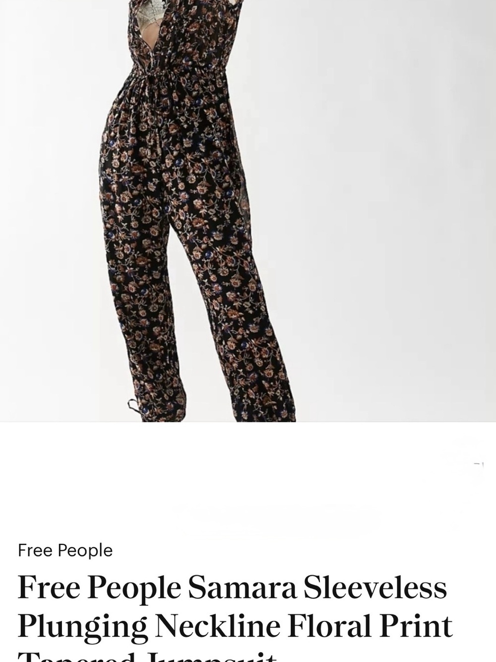 Free People Black Floral Sleeveless Plunging Jumpsuit